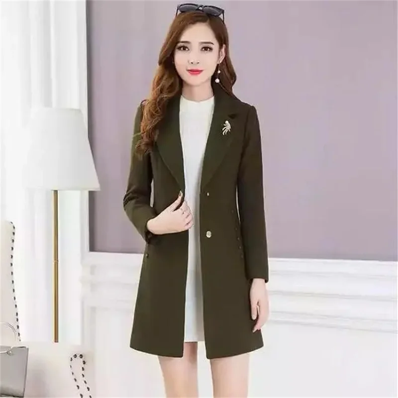 Thick Woolen Coat Women\'s Mid-Length 2023 Autumn Winter New Suit Collar Trench Coat Korean Fashion Slim Woolen Jackets trendy