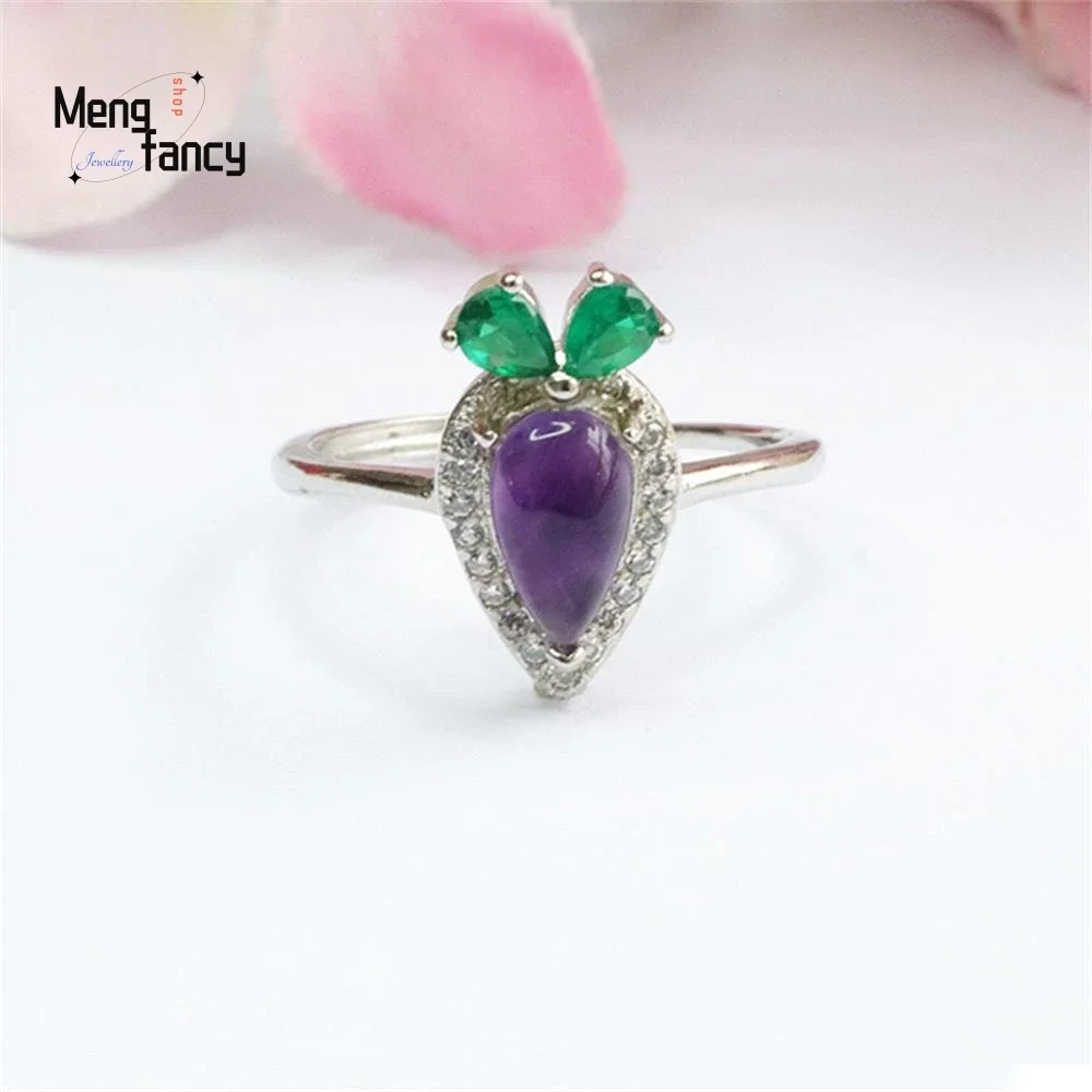 Natural Amethyst High-grade Cute Colour Treasure Carrot Ring Exquisite Fashion Luxury Fine Jewelry Sexy Young Girls Holiday Gift