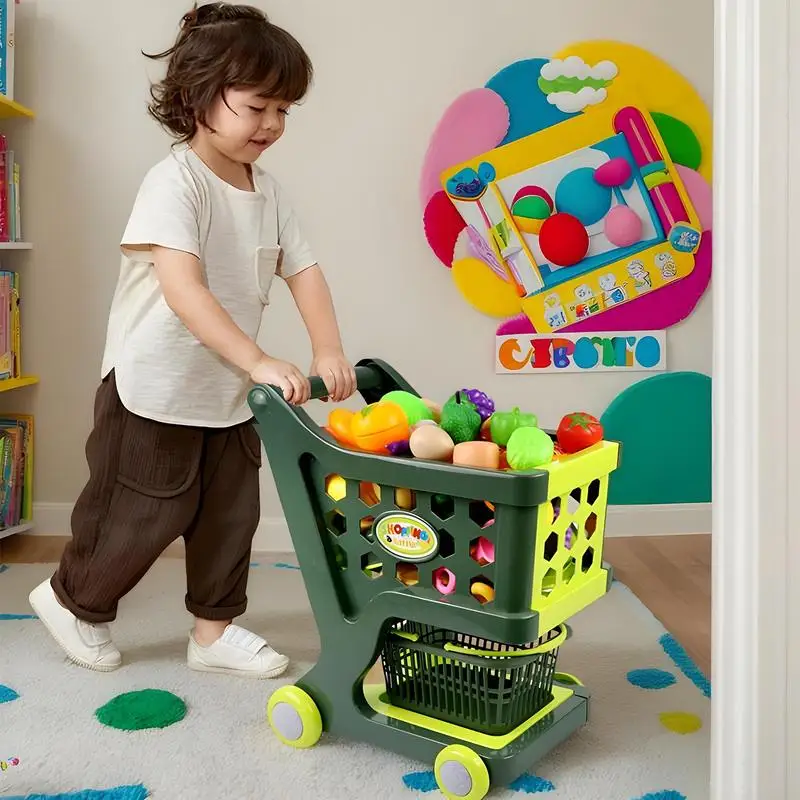 Pretend Play Grocery Store Toy Shopping Cart Trolley Pretend Play Kit Stable Structure Role-Playing Games For Birthday New Year