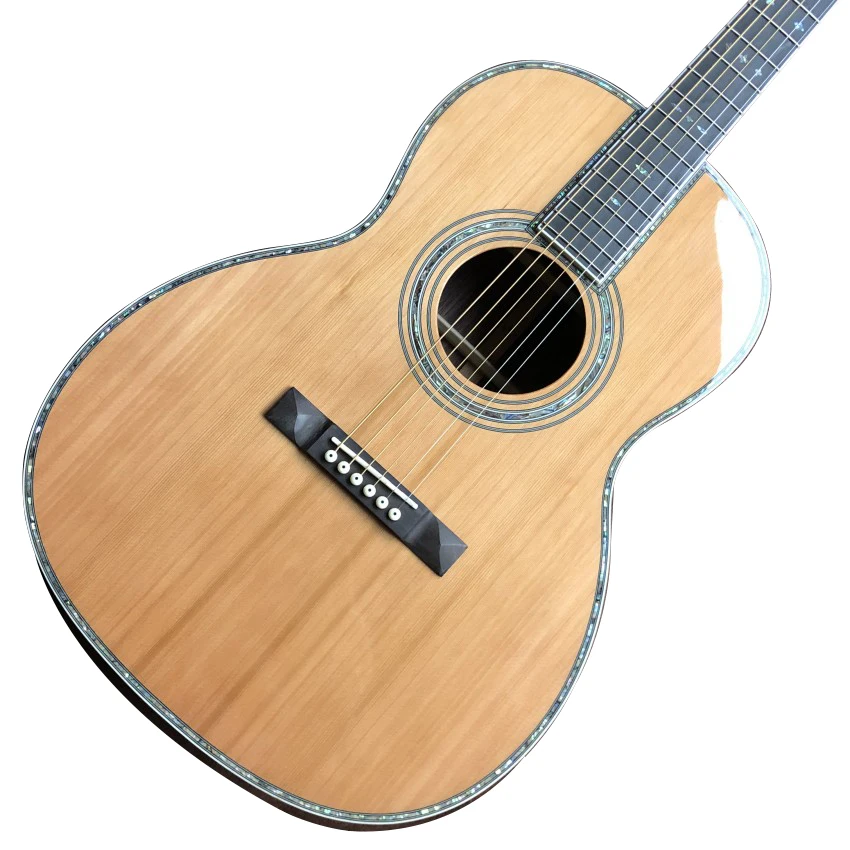 OO42 model classic headstock acoustic guitar, solid cedar top, real abalone acoustic guitar