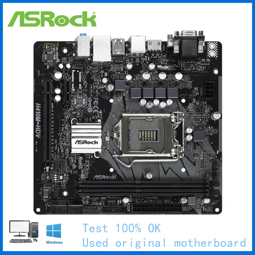 

H410 Motherboard Used For ASRock H410M-HDV Motherboard Socket LGA1200 DDR4 Desktop Mainboard support 11400 10100F