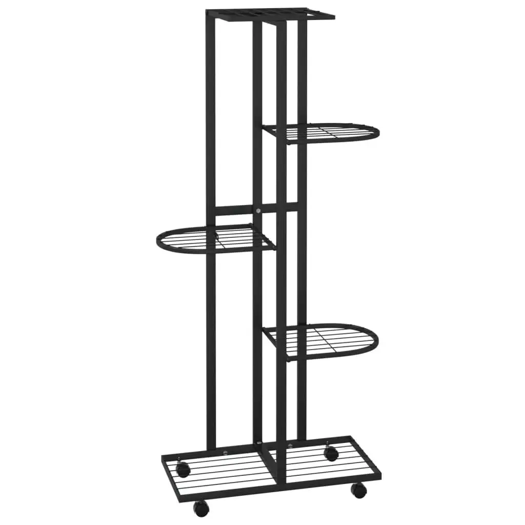 5-Tier Rolling Flower Stand, Black Iron Plant Shelf, 17.3x9.1x39.4 Inches, Multi-Purpose Indoor/Outdoor Display