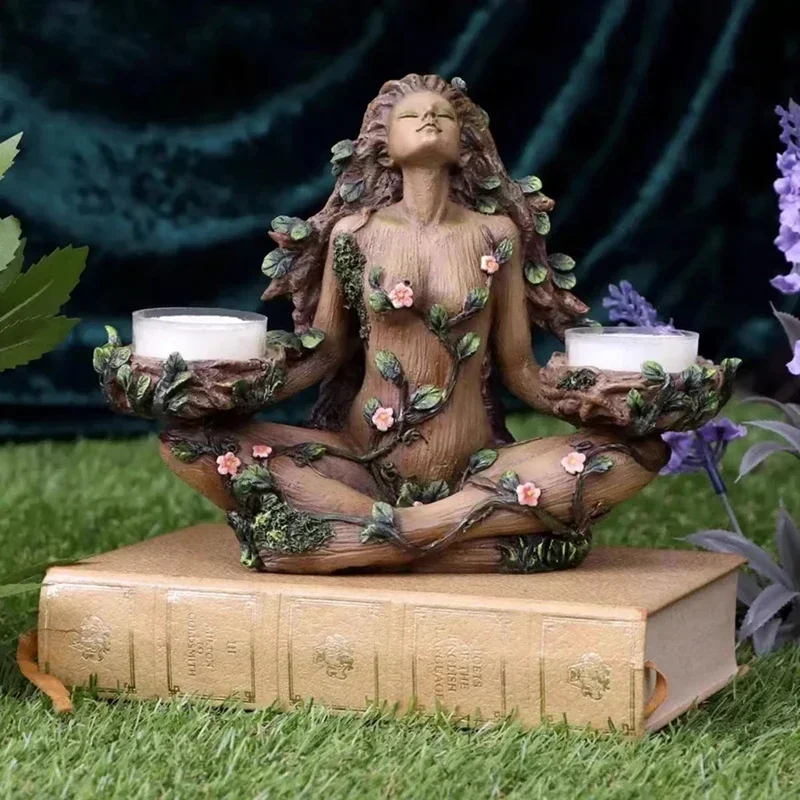 

Natural Balance Goddess Resin Statue Candlestick Crafts Ornaments Forest Guardian Goddess Sculpture Candlestick Home Decoration