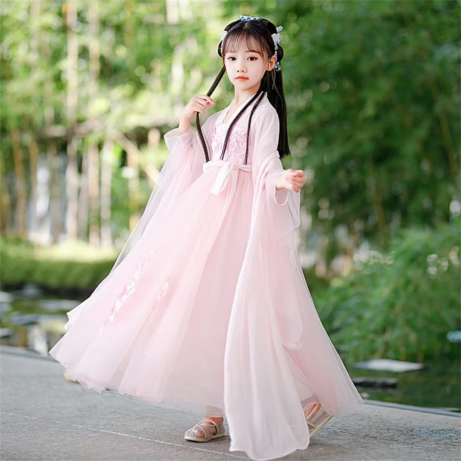 

Vintage Chinese Girls Hanfu Costume Children Kid Fairy Dress Folk Dance Performance Clothing Chinese Traditional Dress Cosplay