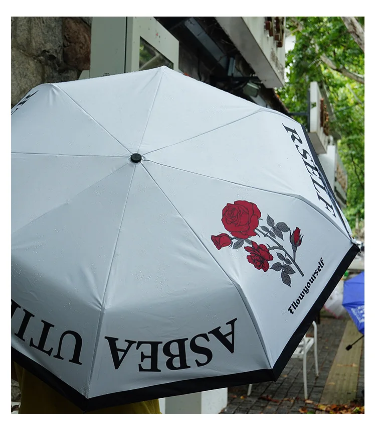 Red Rose Umbrella Romantic Full Automatic Smart Sun Umbrella For Women Strong Guarda Chuvas