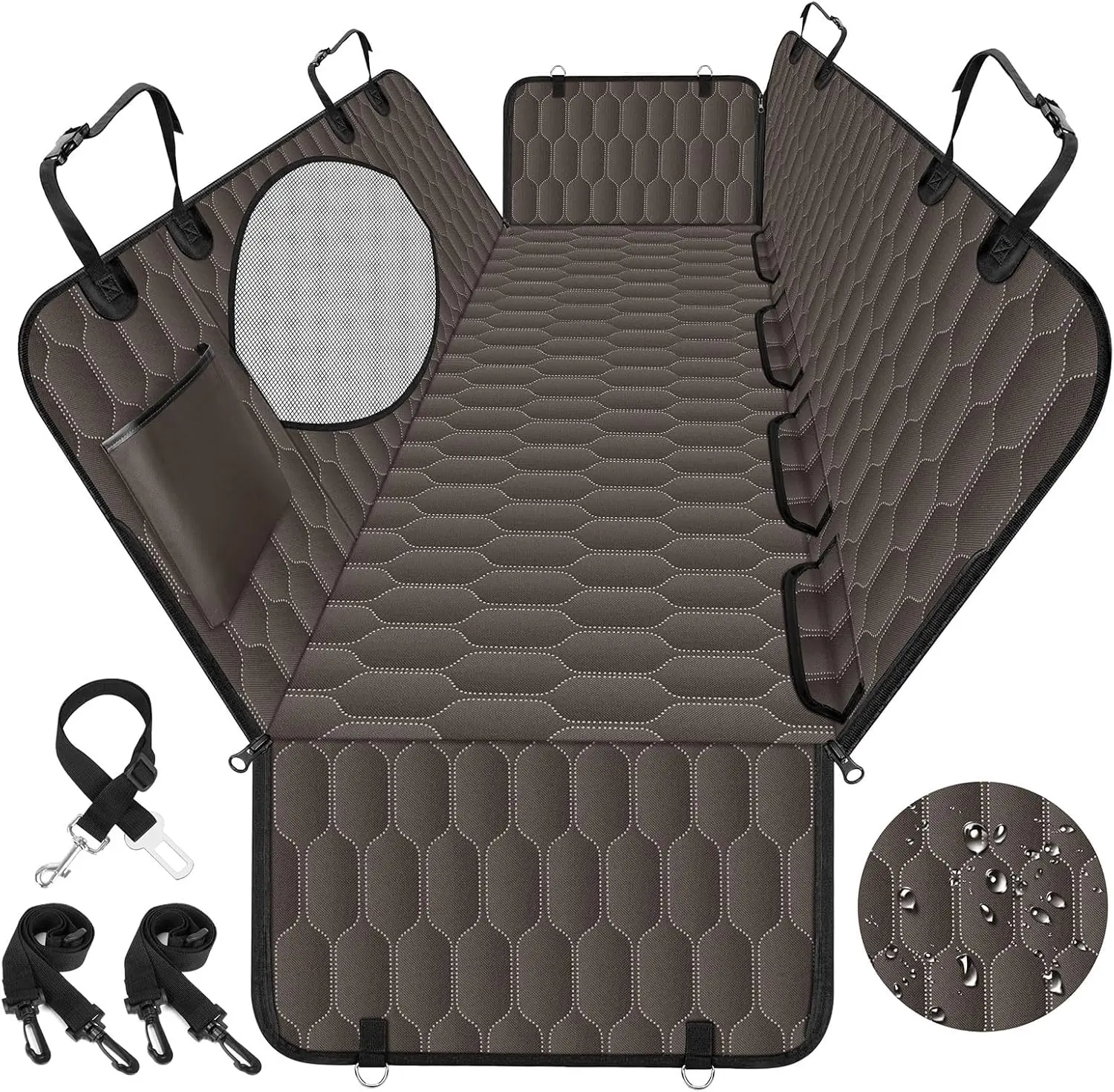 

Ba Seat Cover, Waterproof Scratch Proof Nonslip Dog Hammo For Car With Elliptical Mesh Window & Pocket - For Cars Suvs And