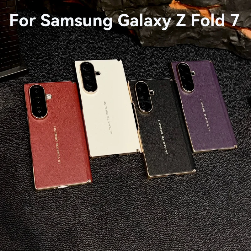 삼성 갤럭시 Z 폴드 7 가죽 비즈니스 케이스 – 풀바디 전기 도금 방지 커버 – 슬림 미니멀리스트 보호 쉘