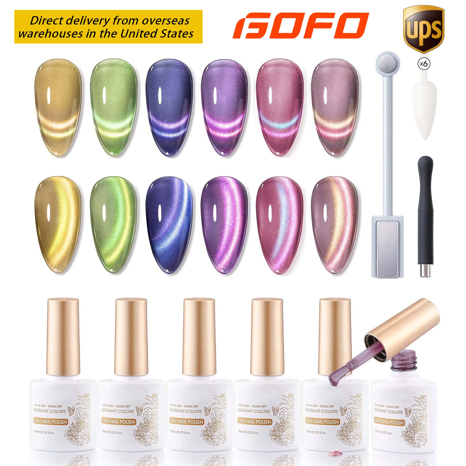 

GELLEN 6Pcs Magnetic Cat Eye Gel Nail Polish Set Dual Colour 9D Holographic Galaxy Glitter Purple UV LED Soak Off Manicure Kit