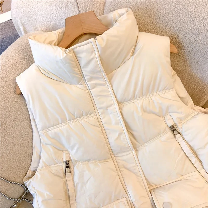 2024 Dames Winter Warm Crop Gilet Dames Mouwloze Opstaande Kraag Jassen Warme Bovenkleding Casual Lichtgewicht Puffer Vest Jassen