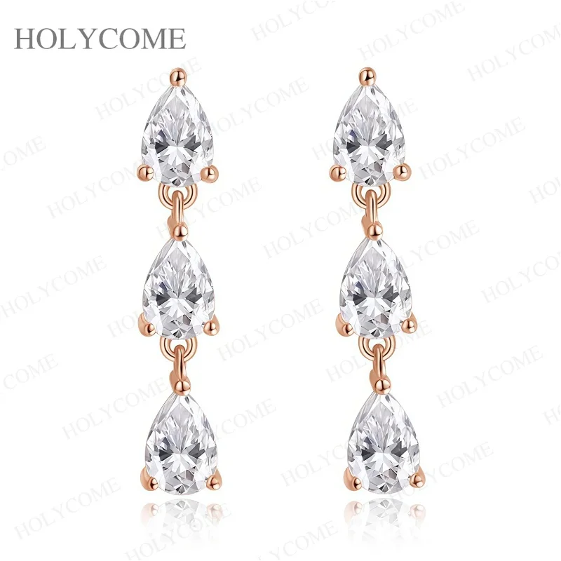 4x6mm Voll-Moissanit Tropfen-Ohrringe für Damen GRA-Zertifiziert 925 Sterling Silber 3-Stein Hängende Diamant-Ohrringe Jubiläumsgeschenke – Detail 4