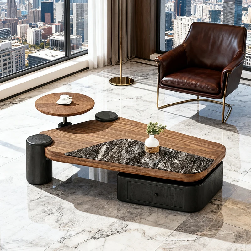 &c Irregular Creative Coffee Table Set Scandinavian Style Wood Veneer Storage Low Table Furniture