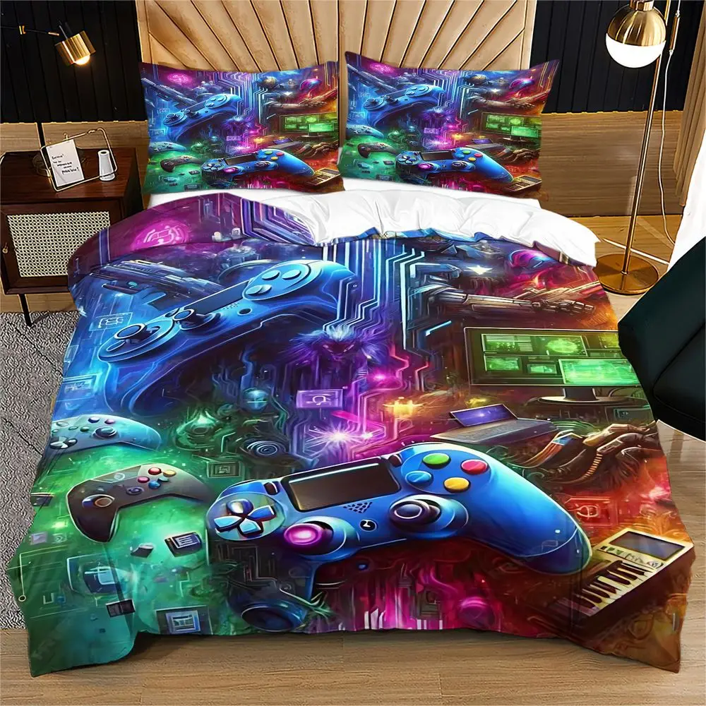 Juego de Funda de Edredón con Estampado de Controlador de Videojuegos, Juego de Ropa de Cama sin Relleno, Kit Completo de Cama para Habitación de Videojuegos para Adolescentes