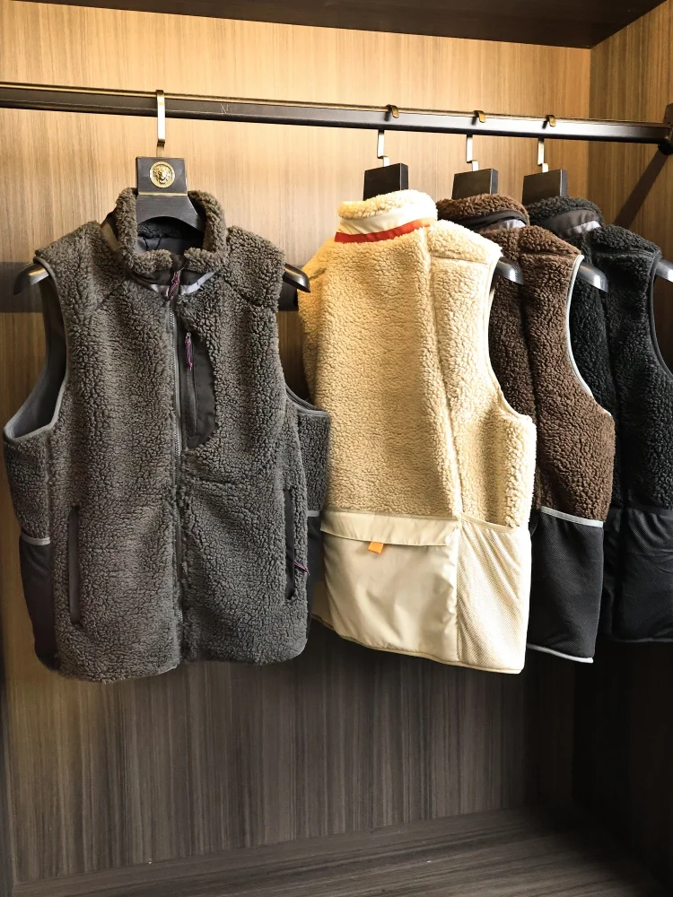 

Heavyweight Lamb Velvet Men's Jaet Loose Fit Thiened Stand Collar Vest Autumn Winter Faion Casual Outerwear Coat