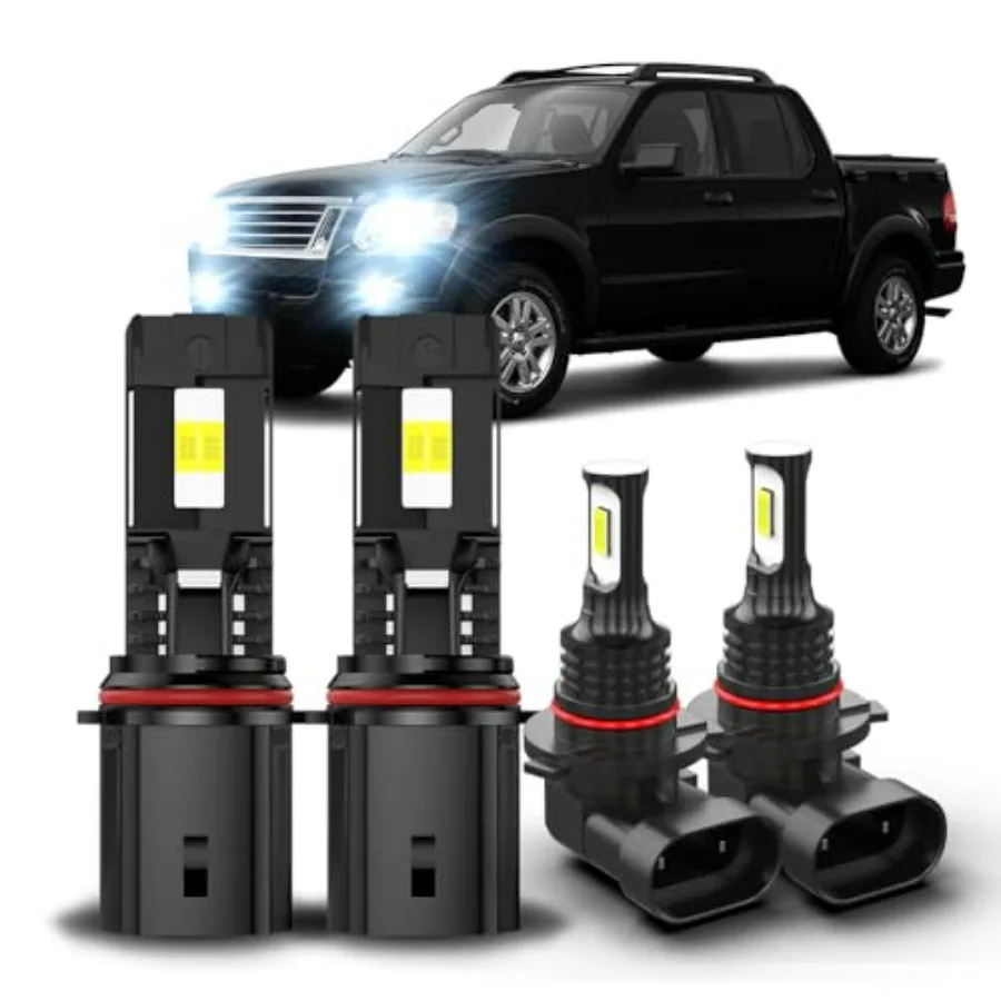 

For Ford Explorer Sport Trac 2001-2005 light bulbs combo: 9007 Hi-Low beam + 9145 fog lights, 6000K white, 800 brighter, plug a