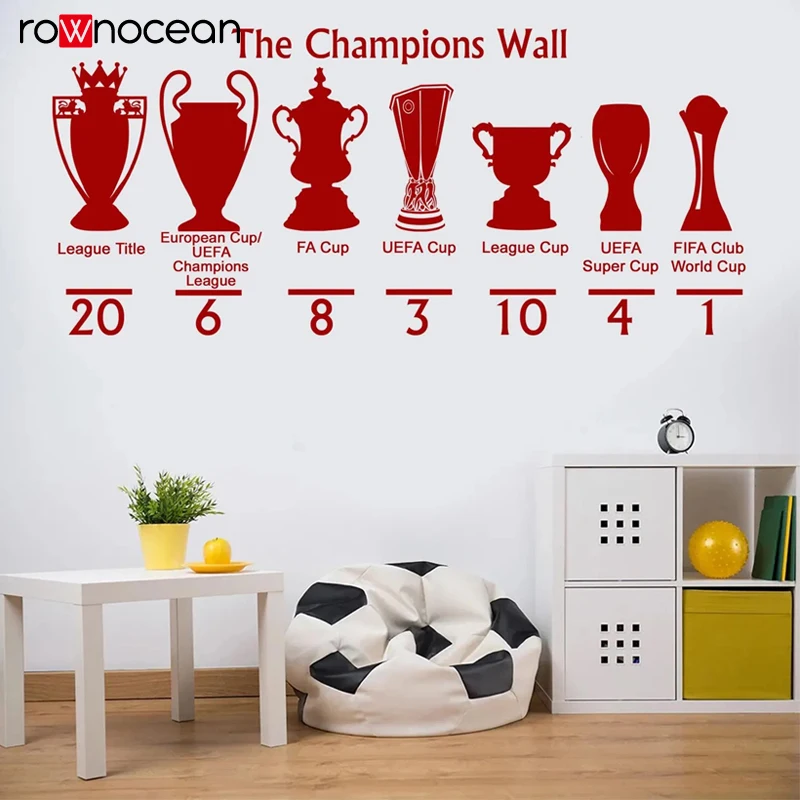 The Champions Wall Sticker | Trophy Silhouette Vinyl Decal | Football Wall Art Gift | Soccer Champion Wall Mural E982