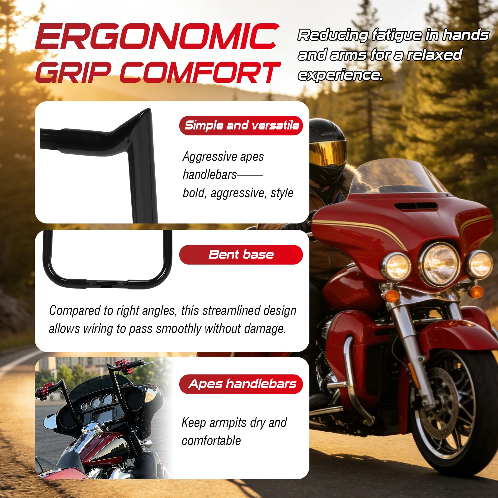 

16inch Ape Hangers Handlebars Compatible for Harley Meathook Hanger (No Heated Grip Wires)
