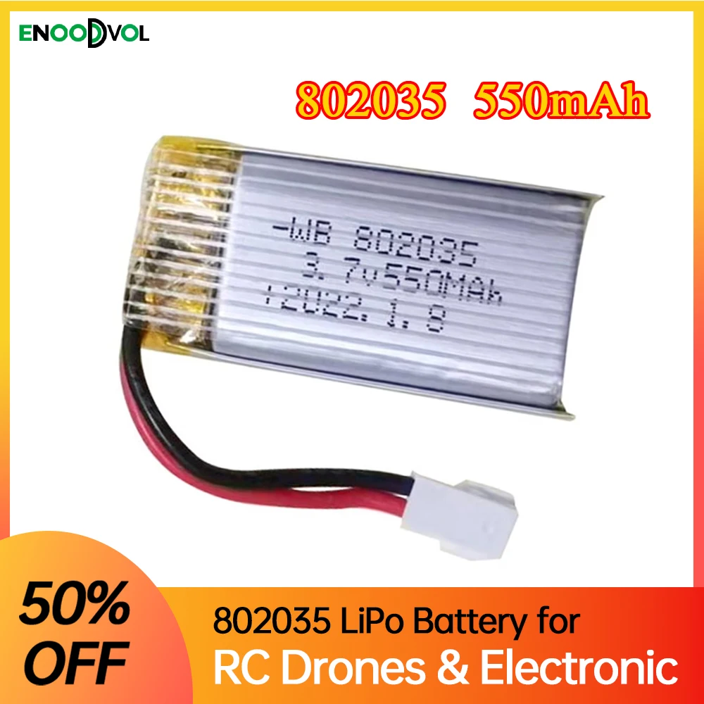 

NEW 3.7V 550mA 802035 Rechargeable Lithium Polymer Battery for Drones Mobile Storage Electronic Product Accessory MX2.0 Plug