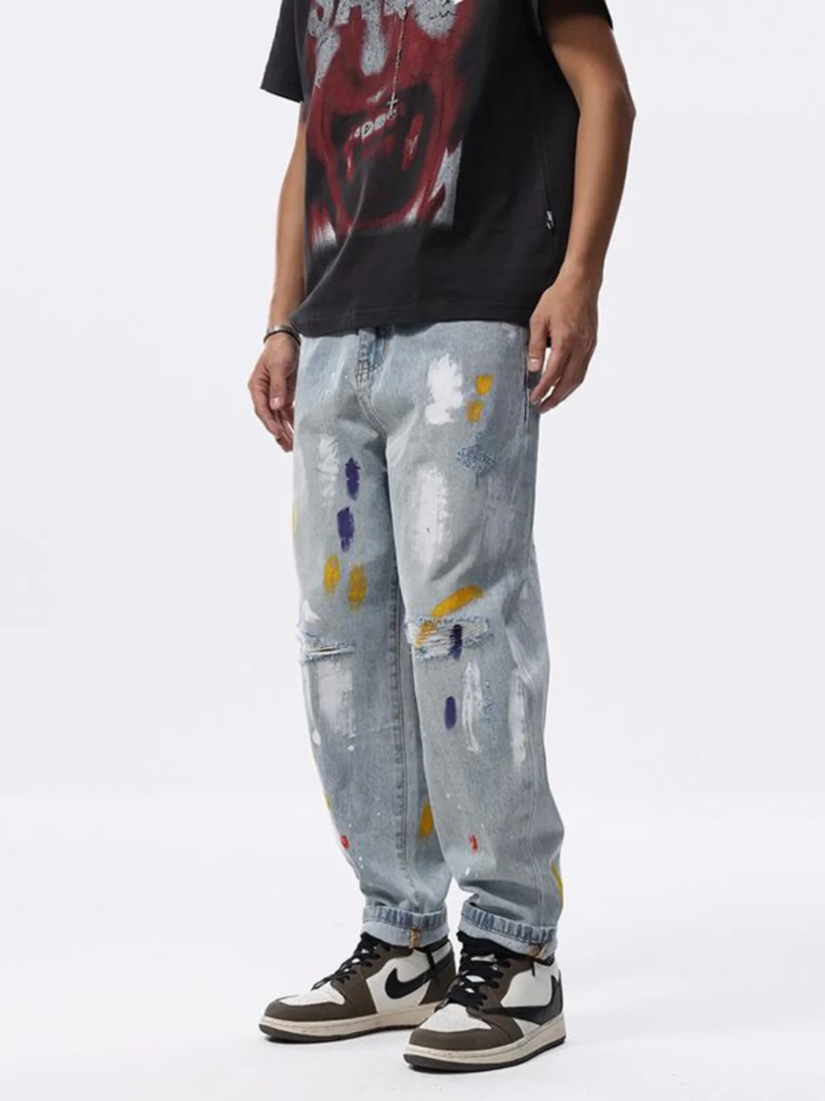 

Мужские джинсы American Sle Splaed Ink Hole Denim: модные, свободные, широкие, прямые, повседневные брюки в уличном стиле