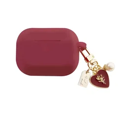 Vintage Roses Pearl Keychain Wine Red Silicone Earphone Case For Apple Airpods 4th1 2 Pro 3 Bluetooth Headset Cover Sweet Cute