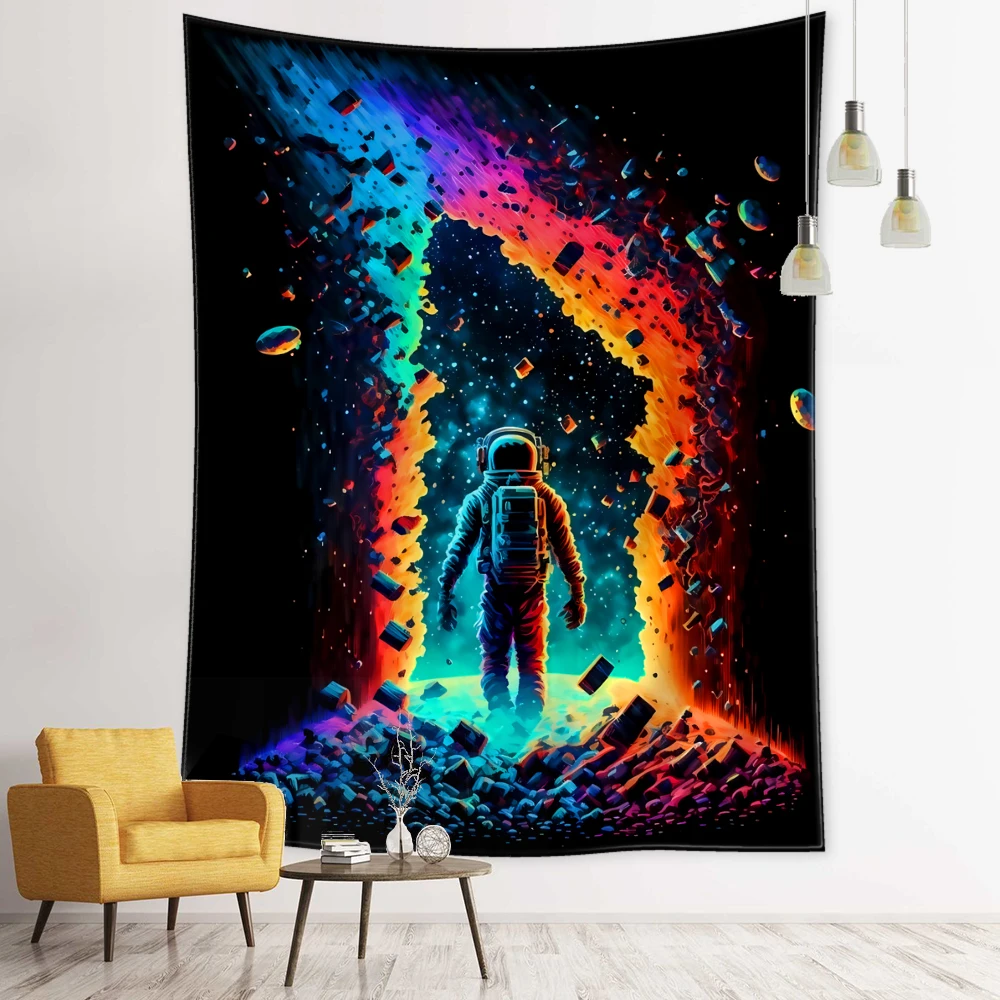 Starry Meteorite Astronaut Tapestry Wall Hanging Abstract psychedelic Art Hippie Tapiz Bohemian Home Decor Background Fabric