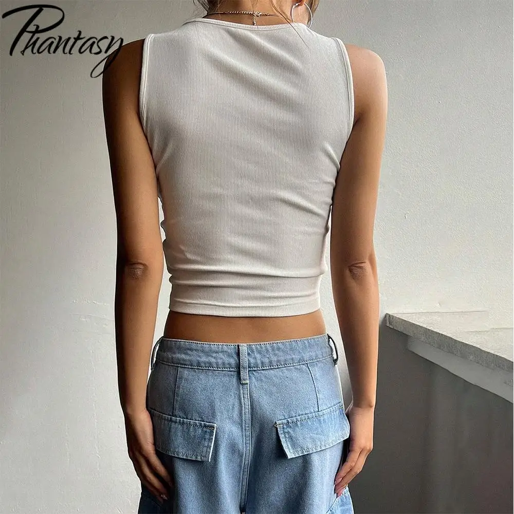 Phantasy Y2K Women Vest Sexy Short Tank 3D Printing Fashion O Neck Tops Skinny White Streetwear Women Spring Summer Slim Tees