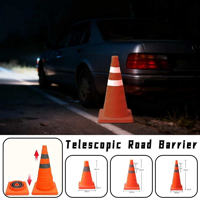 

30/45/70cm Telescopic Folding Traffic Cone Parking Reflective Strip Safety Cone Soft Rubber Warning Sign Traffic Road Cone