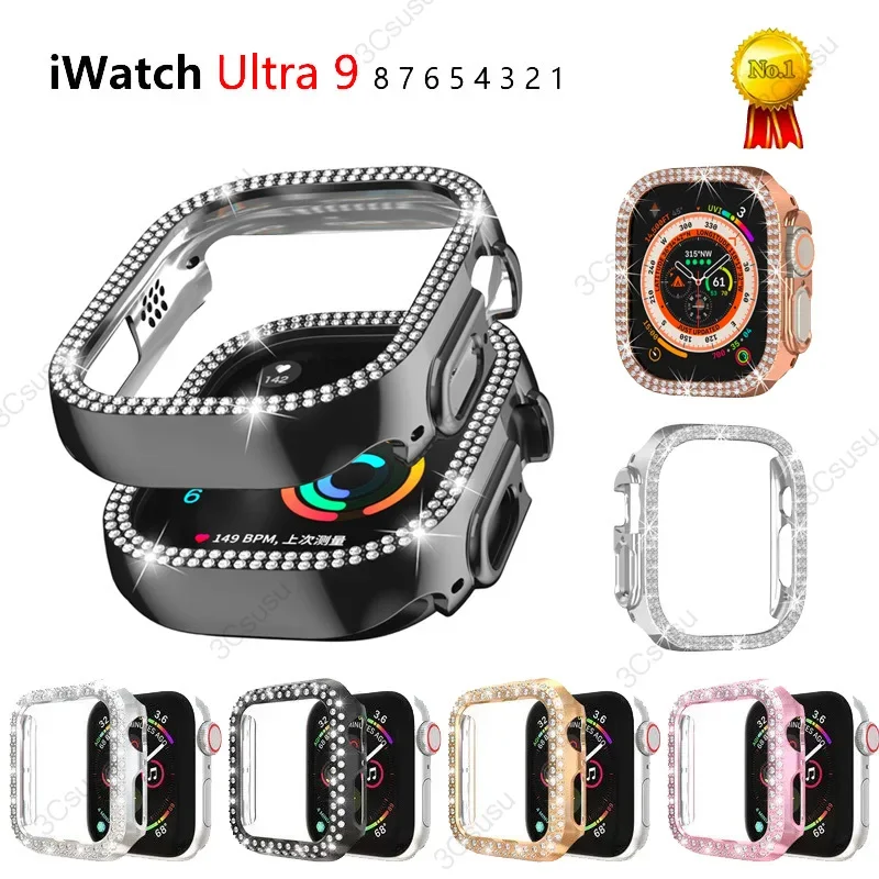 Cover for Apple Watch Case Series 9 8 7 45 41mm 49 42mm 38mm Bumper Diamond Screen Protector for iWatch 6 5 Se 40mm 44mm Ultra 2