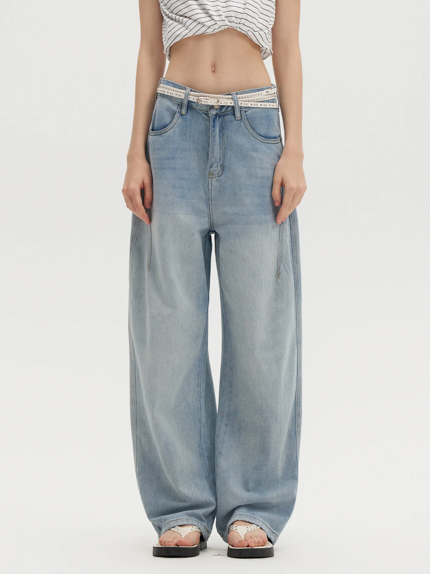 Calças Jeans Lavadas de Denim Leve para Homens e Mulheres, Novo Estilo Americano, Corte Solto, Perna Larga, Cintura Baixa com...
