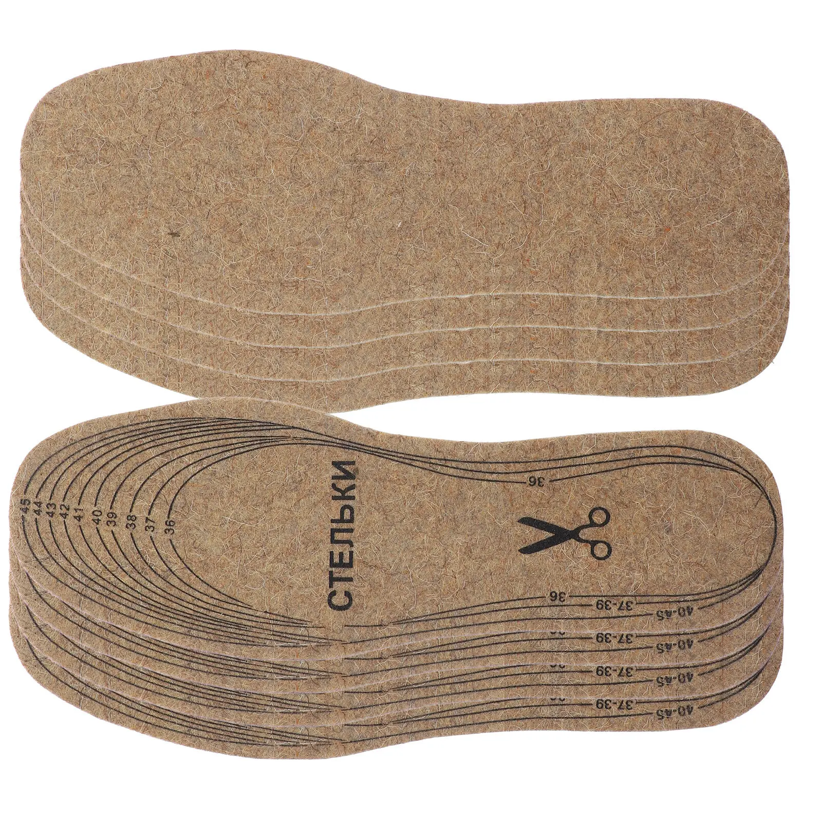 

4 пары войлочных стельок из шерсти, регулируемого размера, цвета хаки, утолщенные, теплые, амортизирующие, для зимних ботинок и спортивной обуви