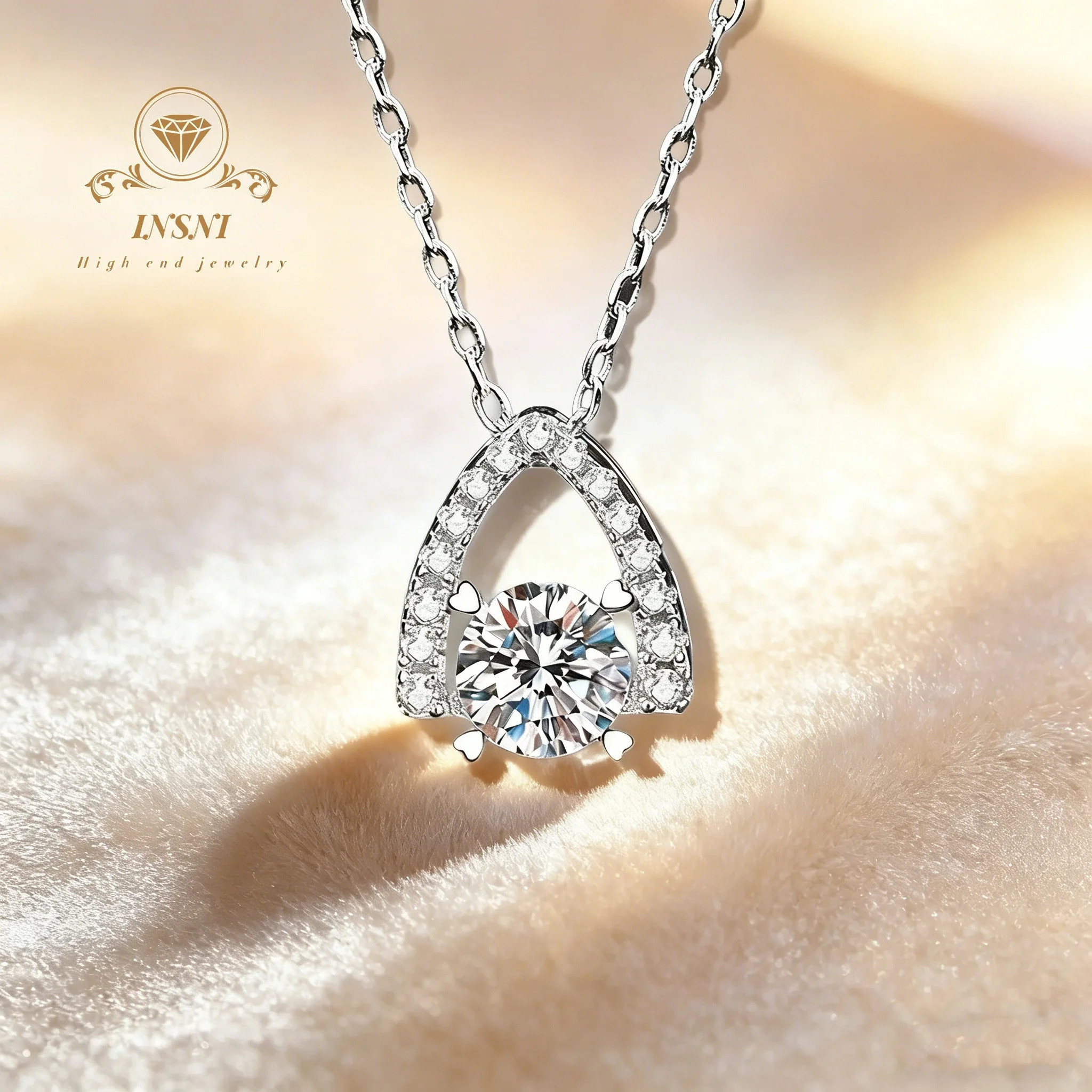 S925 Silver Platinum Plated Moissanite Heart-Filled Iron Tower Necklace for Women Affordable Light Luxury Jewelry Shine Gift