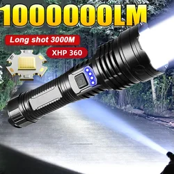 2024 Newest XHP 360 Super Bright High Power Flashlight Rechargeable 26650 Torch Outdoor Lighting Fishing Lantern Camping Light