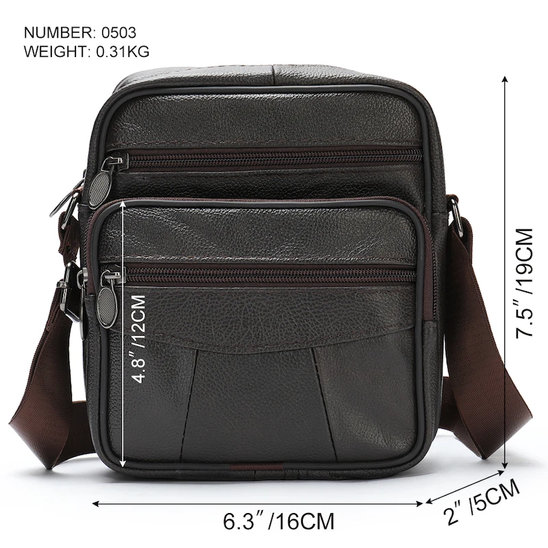 Retro Genuine Leather Men's Crossbody Pack with Multiple Pockets for Trip Sports Motorbike Casual Party Office Bag