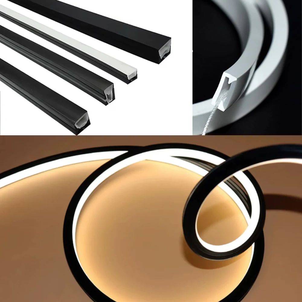 5M Recessed White/Black LED Neon Rope Tube Flexible Silicone Strip Light LED Channel Diffuser Cover Waterproof  Silicone Strip