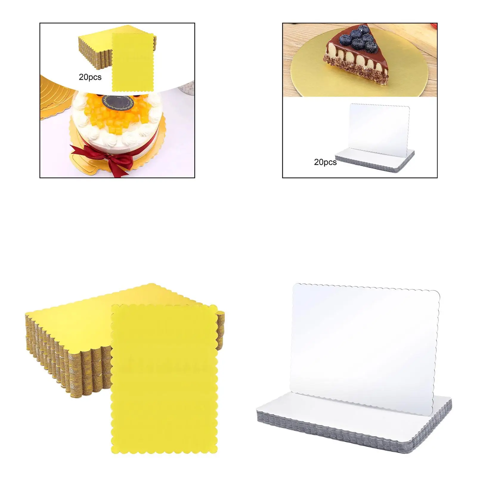 

20 Pieces Cake Boards Rectangular Wavy Edges Moisture Resistant Baking Tools for