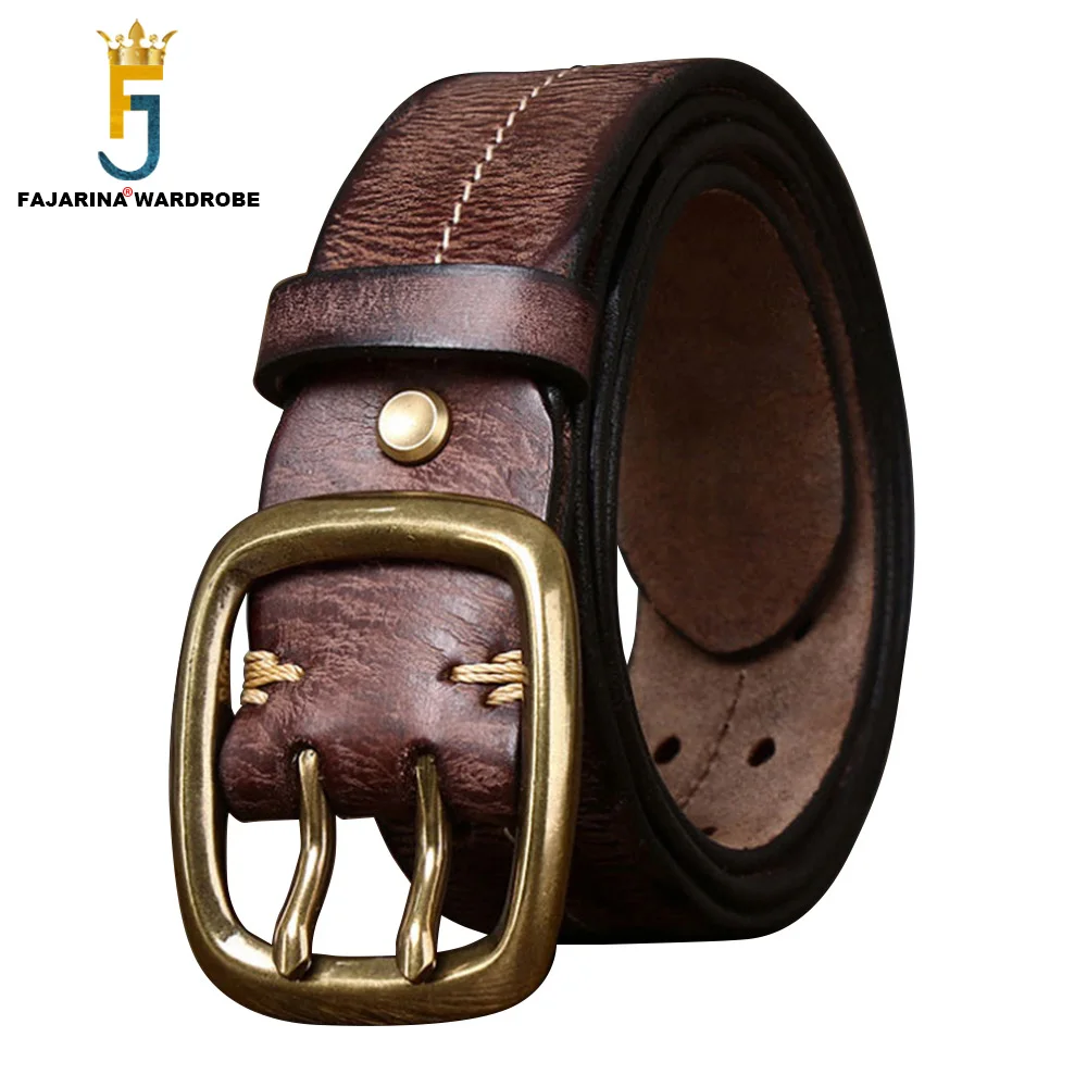 

FAJARINA 3.8CM Wide Retro Design Double Pin Leather Cow Skin Belt for Men