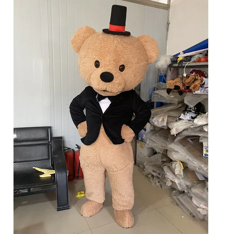 

black suit teddy bear mascot costumes for wedding party adults