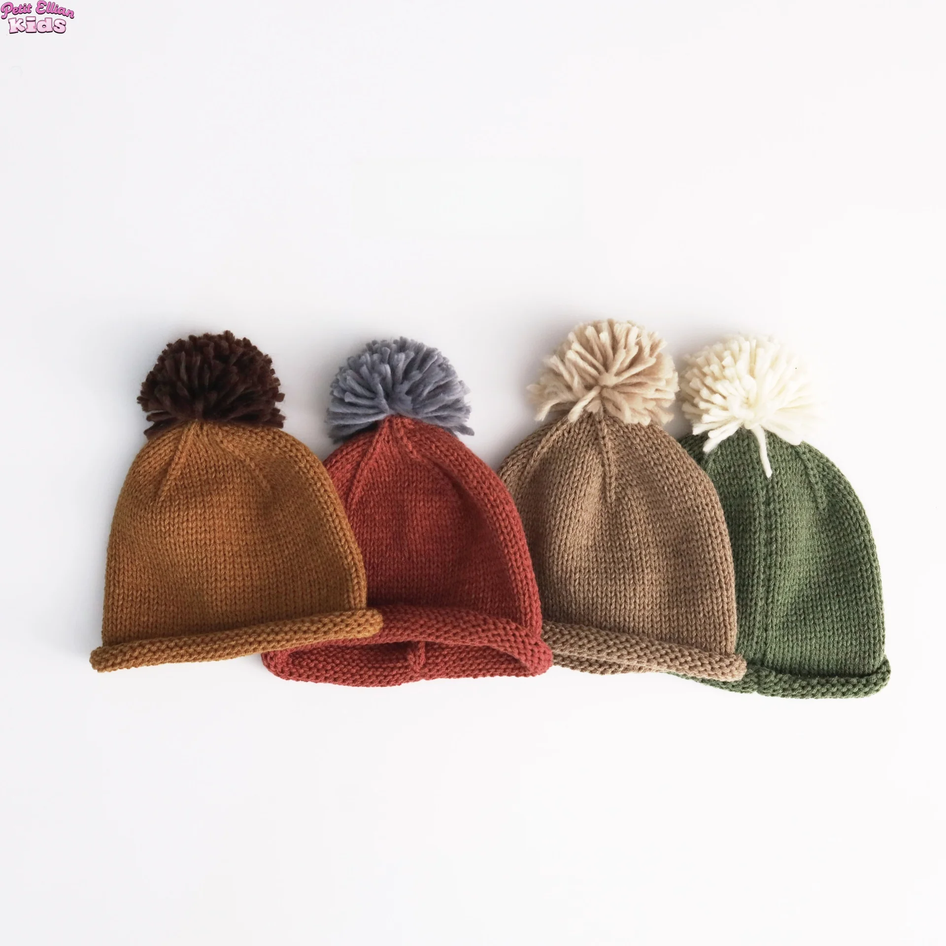 

Детская вязаная шапка-бини в корейском стиле, теплая толстая пряжа, милый помпон, детская зимняя шапка