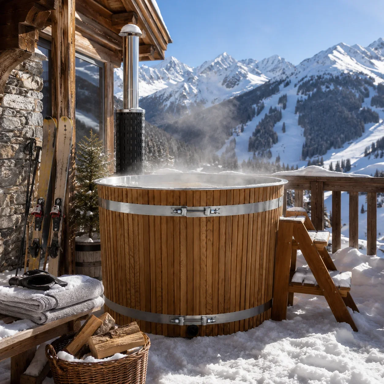 Outdoor Gym Hot Tub Sauna Combo 6KW Stainless Steel Burning Wood Heater 60 Gallons 2 Persons