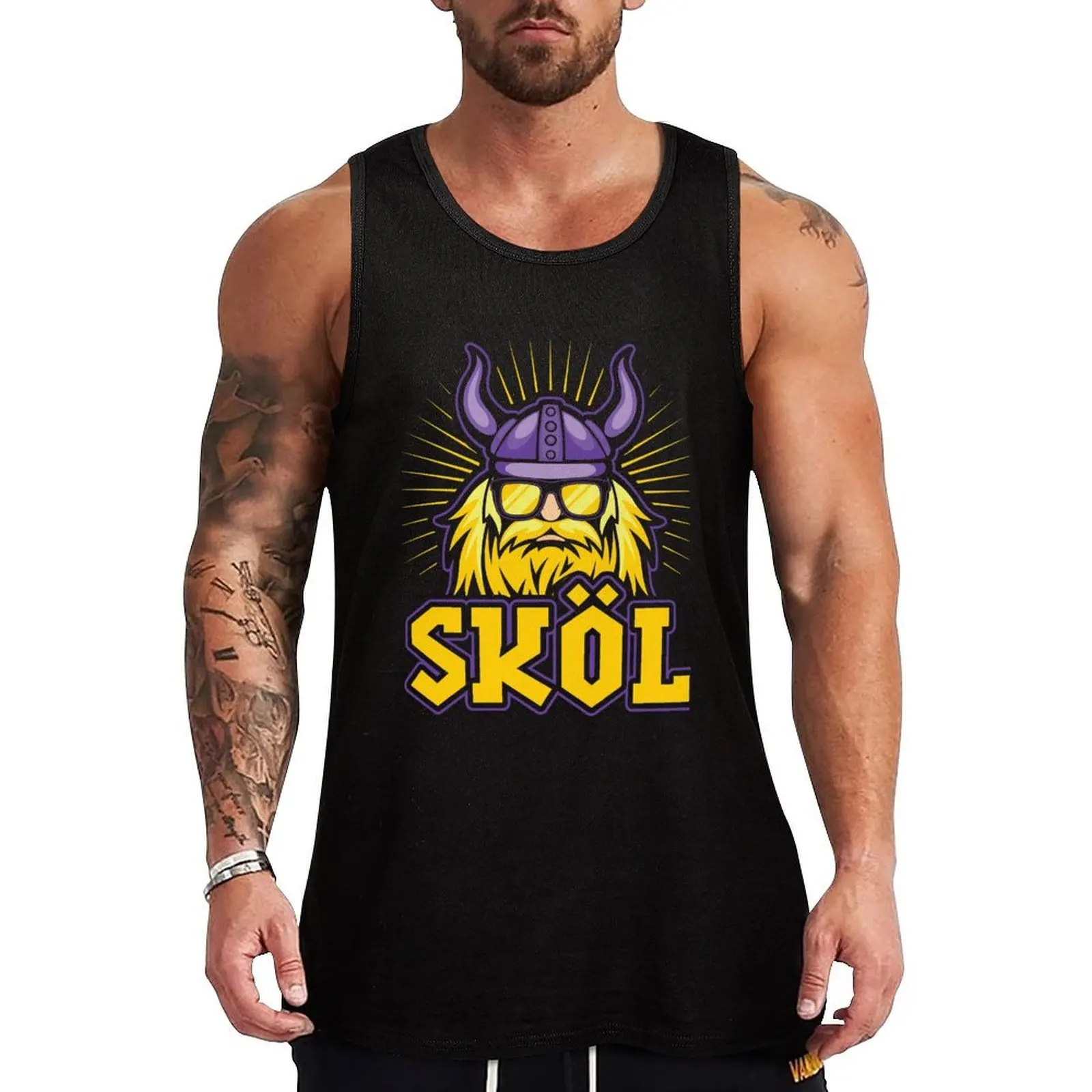Skol Vikings Camiseta sin mangas con diseño de casco nórdico escandinavo, camiseta sin mangas que absorbe la humedad, camiseta de entrenamiento antisudor