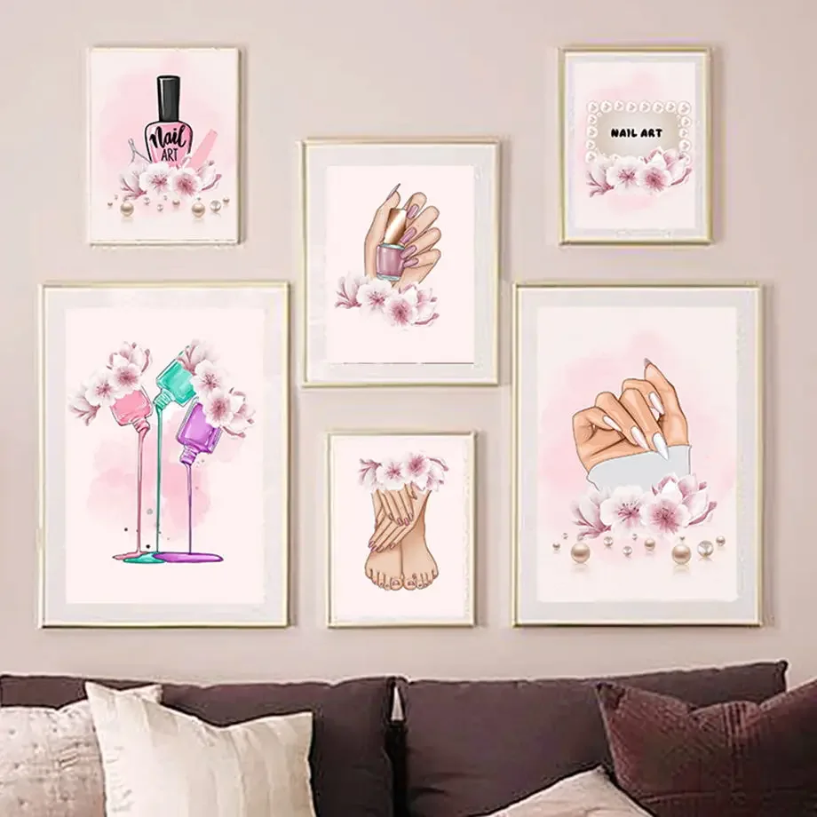 Nail Polish Fashion Wall Art Canvas Painting Nordic Prints And Posters Wall Pictures Manicure Store Pink Space Decor Aesthetics