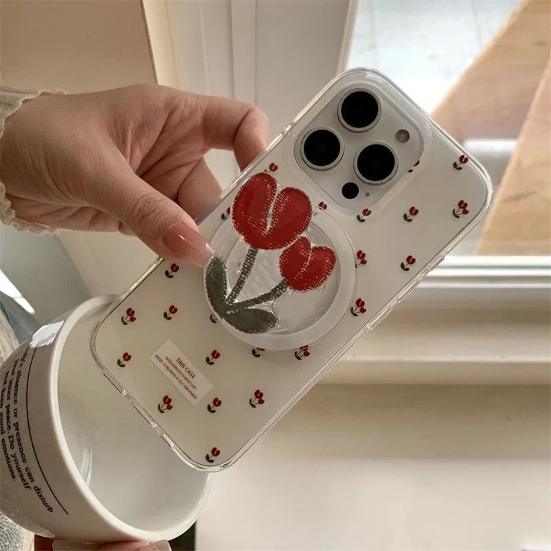 Porta telefono magnetico con simpatico supporto per fiori in cartone animato adatto per iPhone 17 16 Samsung S25