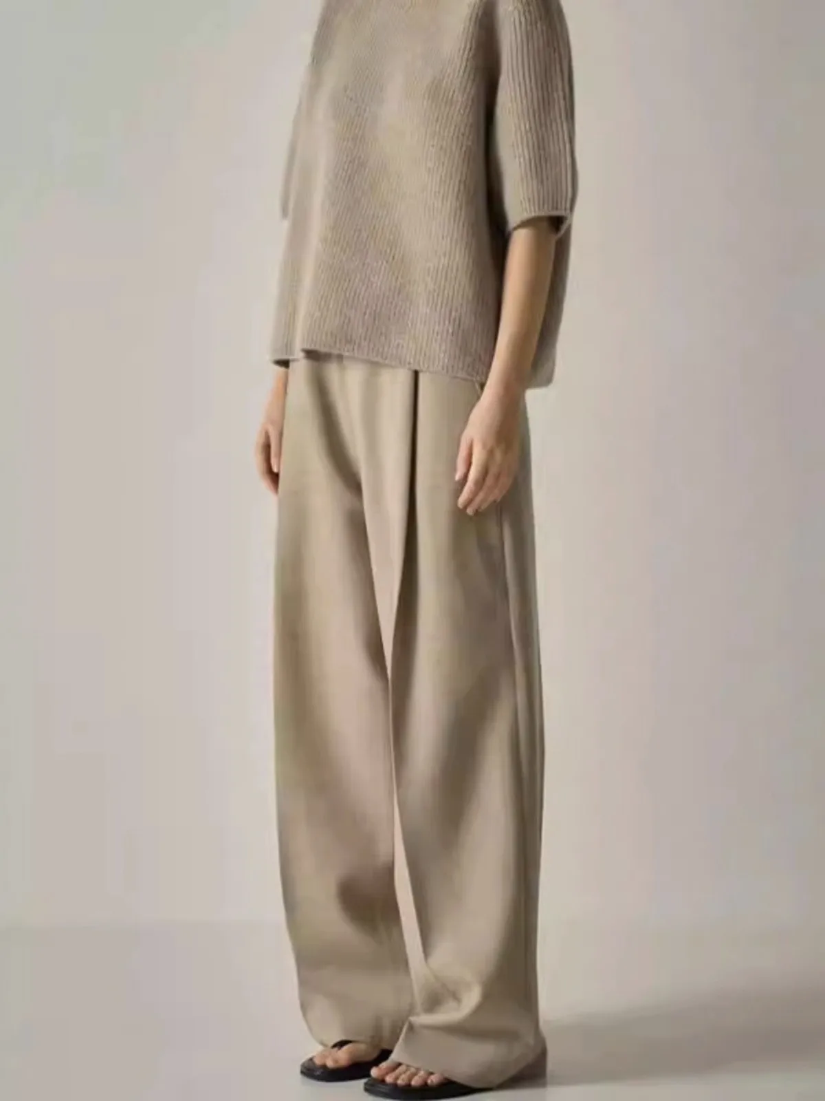 

Withered French Minimalist Loose Wool Casual Pants For Women Straight Leg Wide Leg Pants Woman Clothes Women's Pants And Trouser