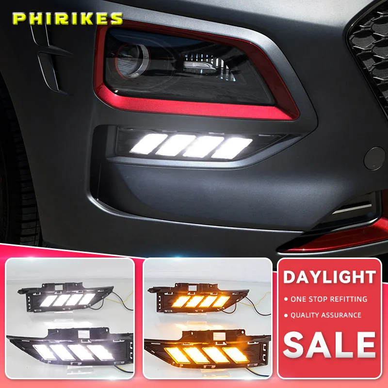 

For Hyundai Kona 2017 2018 2019 2020 Dynamic Yellow Turn Signal Function Car DRL Lamp 12V LED Daytime Running Light