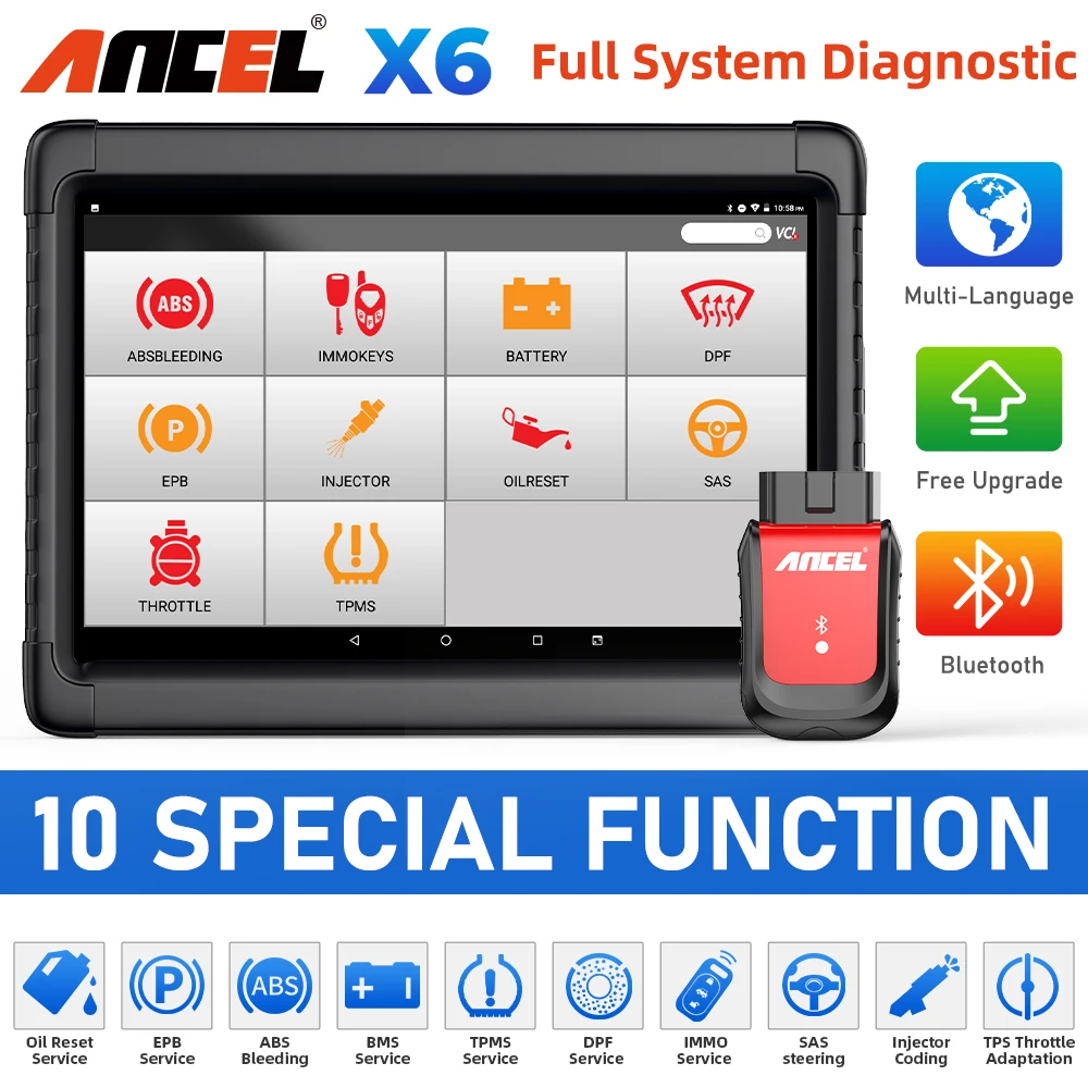 Ancel X6 OBD2 Professional Car Diagnostics Tool Full System Code Reader D.P.F SAS ABS EPB Oil BMS Reset OBD 2 Automotive Scanner