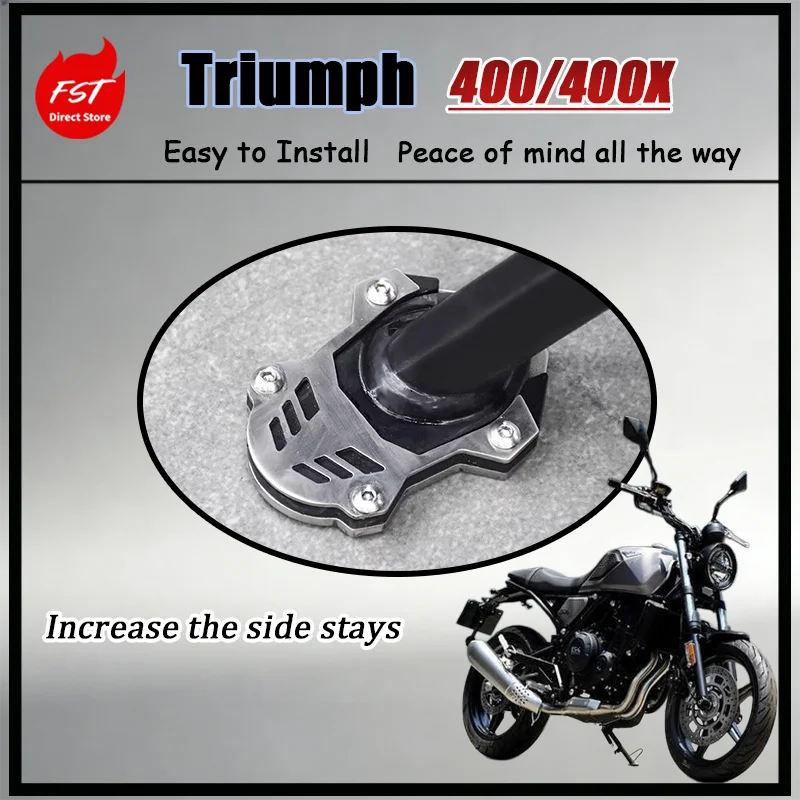 

For Triumph Scrambler 400X Side Stand Extension Pad Anti-Slip Kickstand Foot Base No Drill Easy Install Upgrade Part