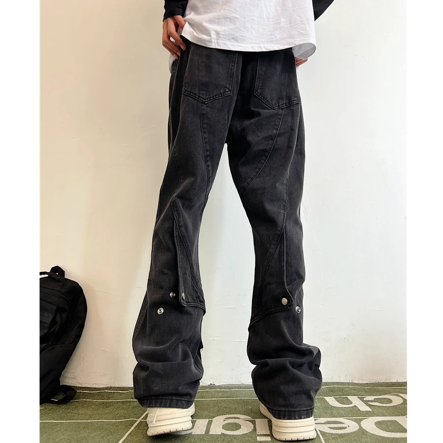 

Bla Deconstructed Patchwork Jeans Men's Button Design Slimming Straight Leg Jeans American Vibe Faion Trend Youth