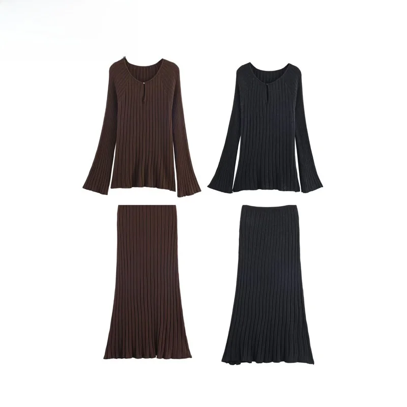 

Faionable mat Long Sve irt And f Length Skirt Set Women's Autumn New Arrival 2025 Sle Button up Dr Code