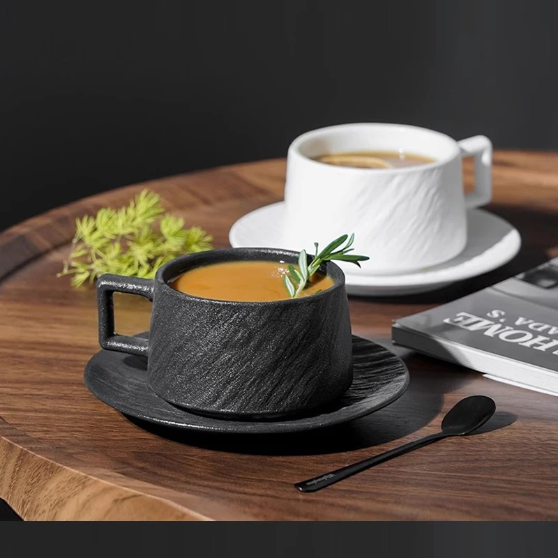 250ML Japanese Style Rock Sand Ceramic Coffee Cup Set Exquisite Afternoon Flower Tea Mug Hotel High-end Restaurant Coffee Cup