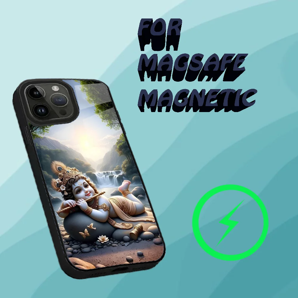 Indian God Lord Krishna Phone Case For iPhone 15,14,13,12,11,Plus,Pro,Max Mini Magsafe Magnetic Wireless Charging