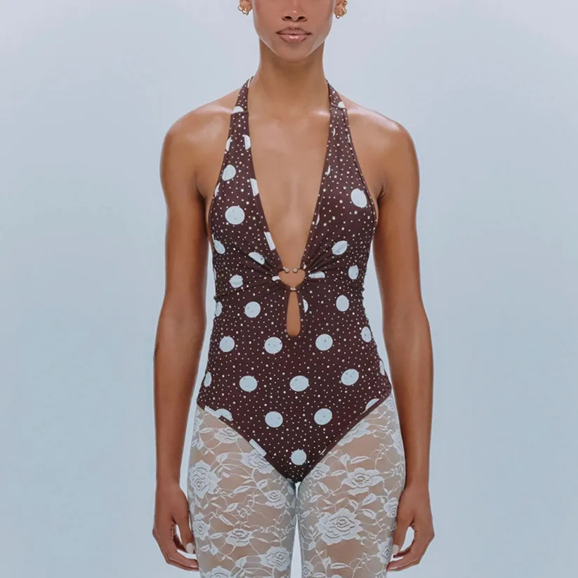 

Женский боди-комбинезон с V-образным вырезом, сексуальный, с тонкими бретелями, со стразами, без рукавов, с открытой спиной, летний, для выхода в свет